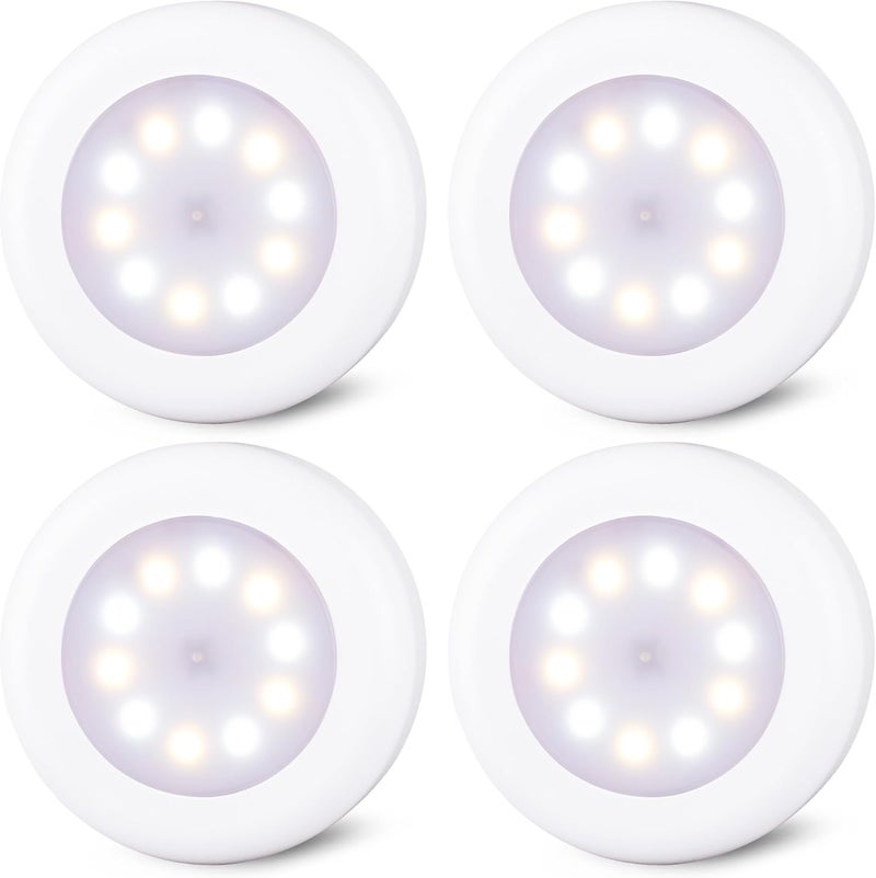 STAR-SPANGLED 4 Pack 3.1” Dimmable Push Tap Lights, Stick on LED Touch Puck Lights AA Battery Operated, 3 Color Modes Sticky Button Lamps for Classroom, Kitchen, Under Cabinet, Closet - Image 1